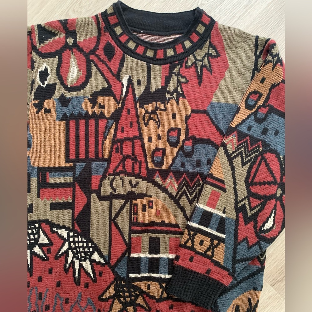 One Of A Kind VTG Geometric Abstract Crazy Cool Pattern Colourful Wool Sweater